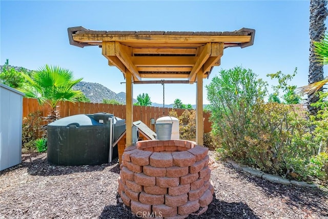 view of patio featuring a mountain view