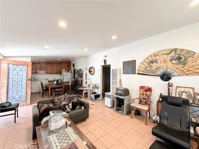 living room with light tile patterned floors