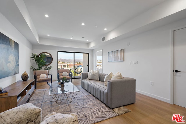 living room featuring light wood-type flooring