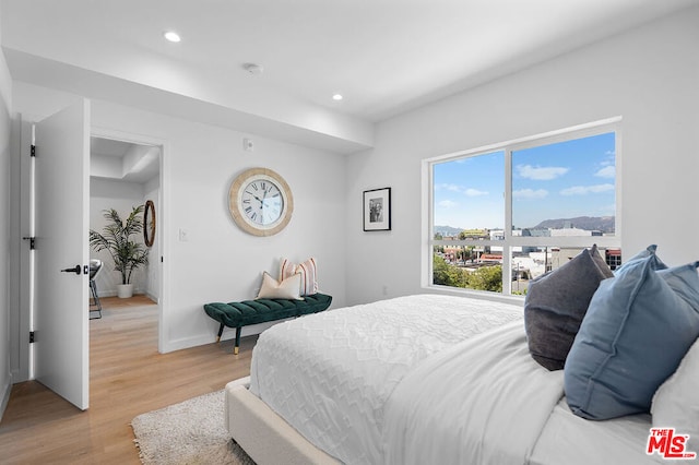 bedroom with light hardwood / wood-style flooring