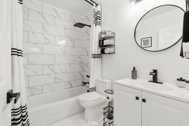 full bathroom featuring vanity, toilet, shower / bath combo with shower curtain, and tile patterned floors