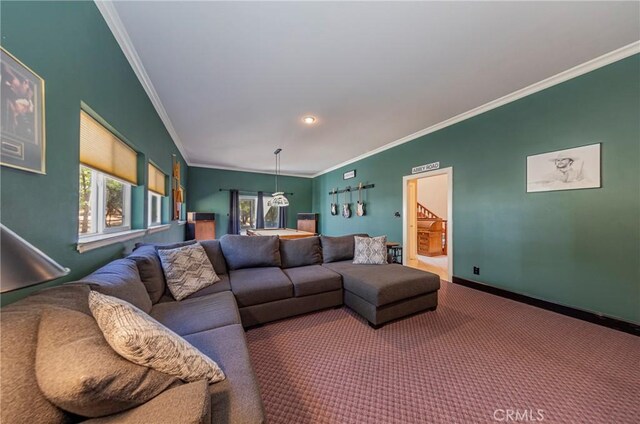 46469 Wallu Ln, Ahwahnee, CA 93601 - carpeted living area with baseboards and ornamental molding