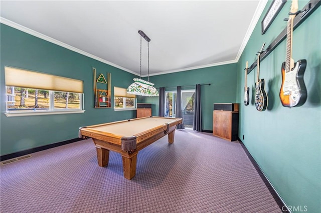 46469 Wallu Ln, Ahwahnee, CA 93601 - playroom featuring plenty of natural light, visible vents, crown molding, and carpet flooring