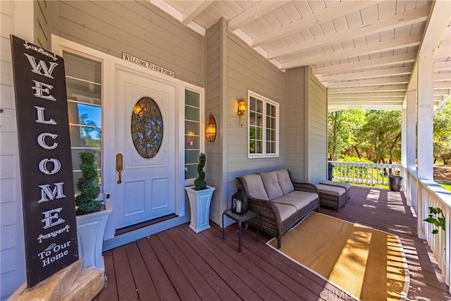 46469 Wallu Ln, Ahwahnee, CA 93601 - property entrance with a porch and an outdoor living space