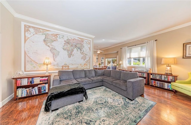 46469 Wallu Ln, Ahwahnee, CA 93601 - living room featuring ornamental molding, baseboards, and wood finished floors