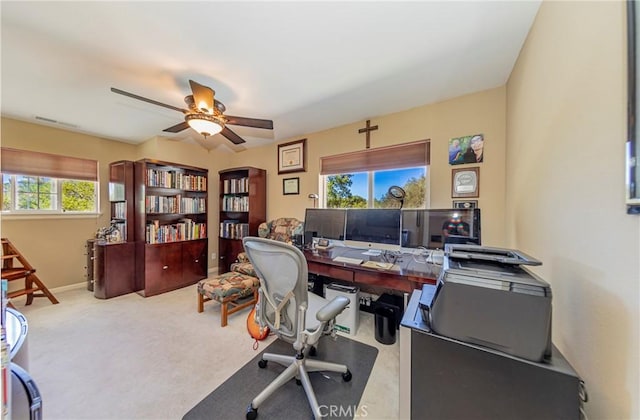 46469 Wallu Ln, Ahwahnee, CA 93601 - carpeted office space with visible vents, baseboards, and ceiling fan