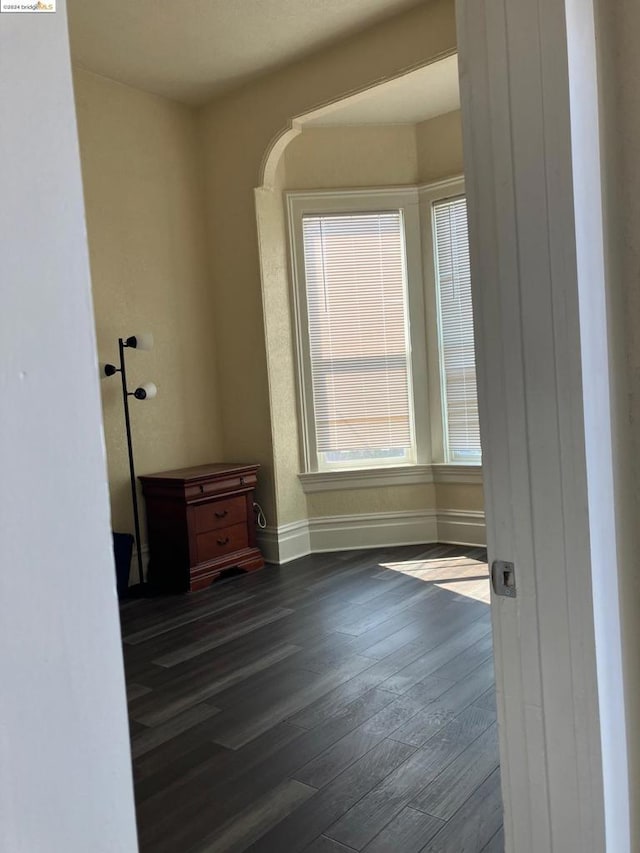 spare room with dark hardwood / wood-style floors