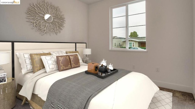 bedroom with light colored carpet