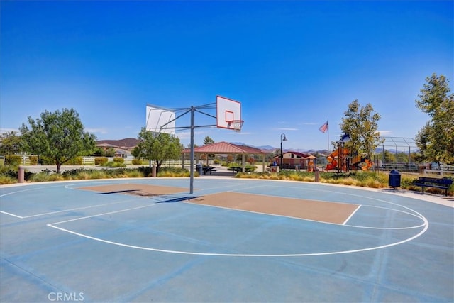 view of basketball court featuring a gazebo