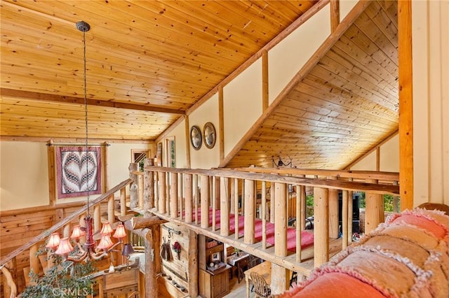 interior space with wood ceiling