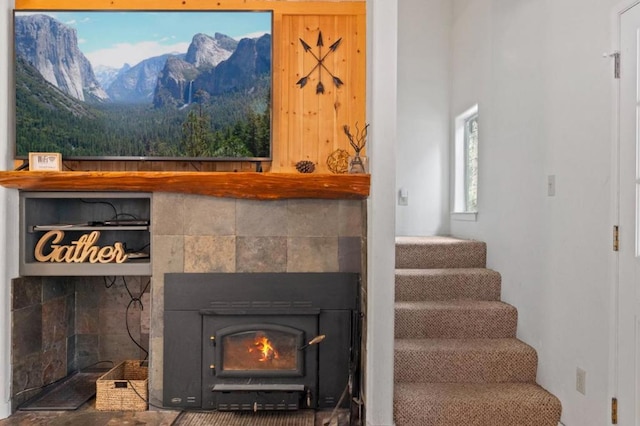 interior details featuring a fireplace