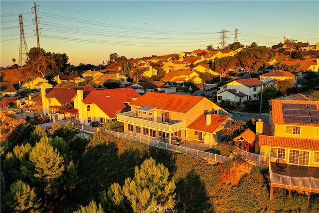 view of aerial view at dusk