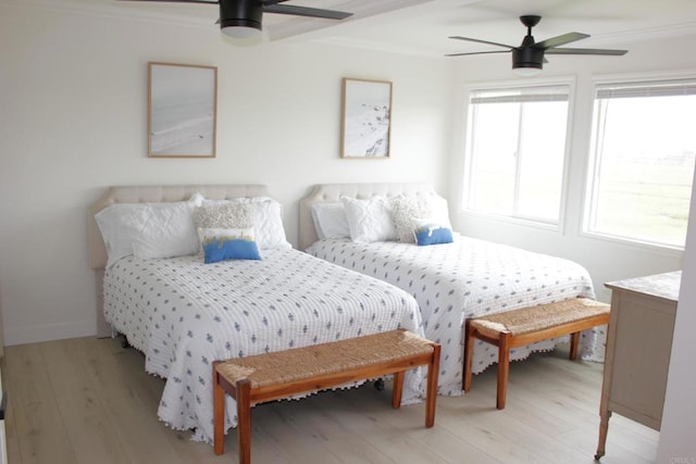 1365 Seacoast Dr Unit E, Imperial Beach, CA 91932 - bedroom with ornamental molding, light wood finished floors, a ceiling fan, and baseboards
