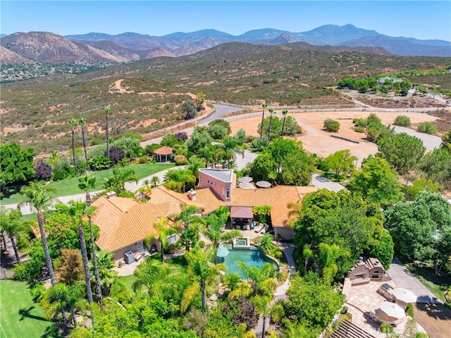 birds eye view of property with a mountain view