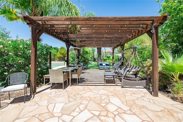 view of patio / terrace featuring a pergola and an outdoor living space