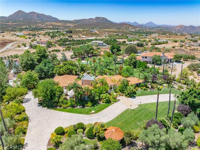 drone / aerial view featuring a mountain view