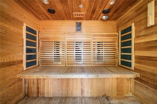 view of sauna with hardwood / wood-style floors