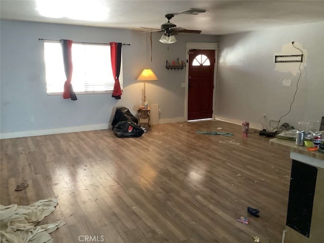 5645 Cahuilla Ave Unit 29, Palms, CA 92277 - foyer entrance with ceiling fan and wood finished floors