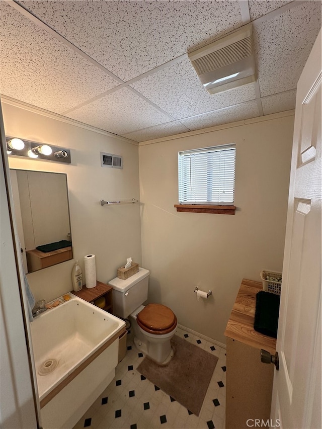 bathroom with sink, a drop ceiling, and toilet