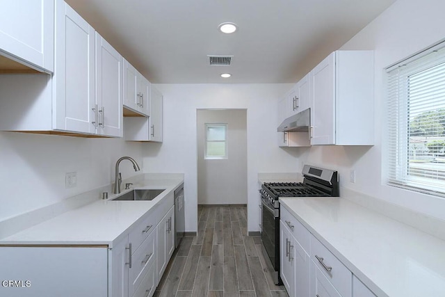 kitchen featuring sink, white cabinetry, dark hardwood / wood-style flooring, and stainless steel appliances