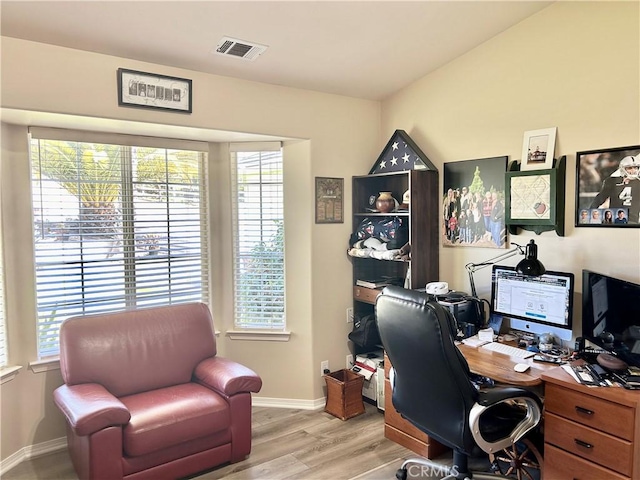 office area featuring light hardwood / wood-style floors