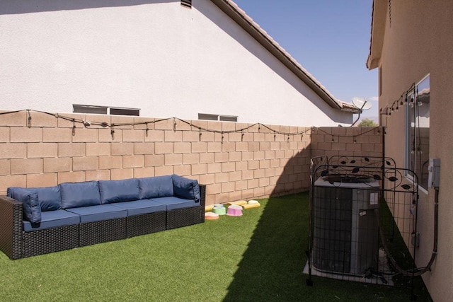 view of yard featuring central air condition unit