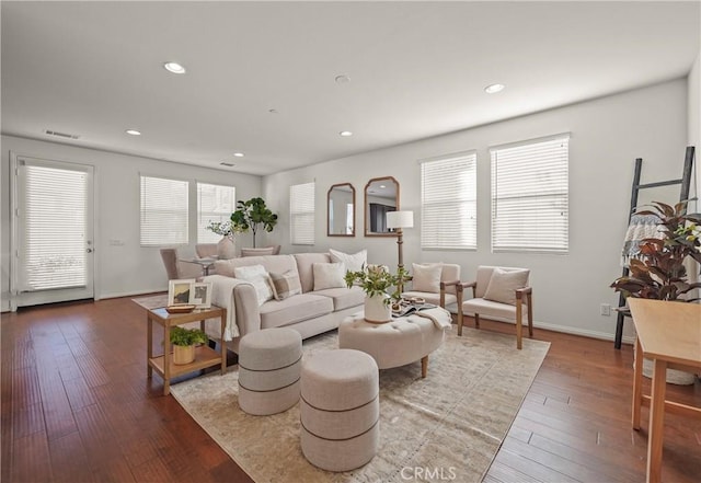 living room with wood-type flooring