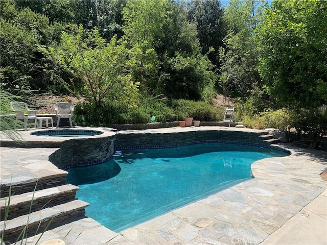 view of pool with an in ground hot tub and a patio area