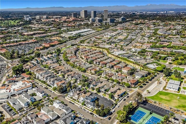 drone / aerial view featuring a mountain view