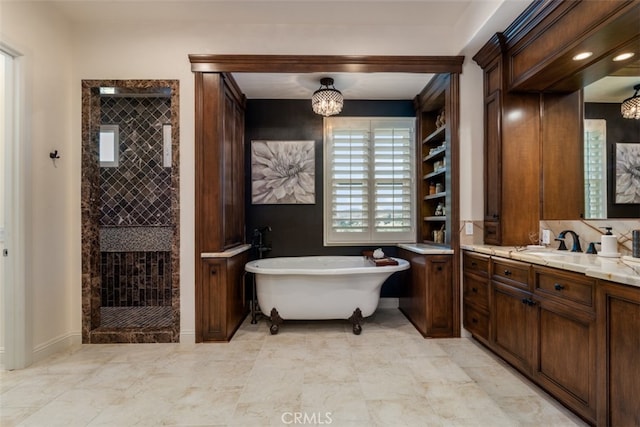 bathroom with vanity and plus walk in shower