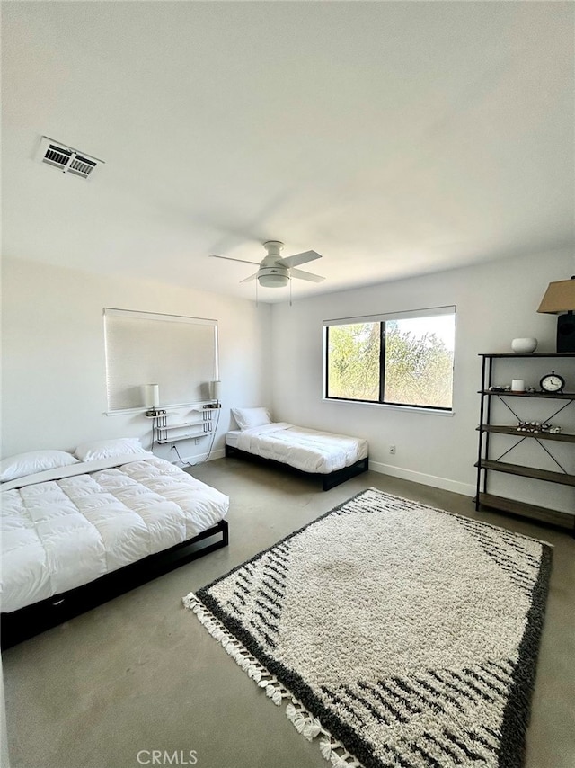 bedroom featuring carpet flooring and ceiling fan