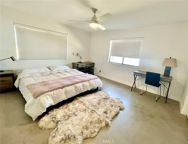 bedroom featuring carpet and ceiling fan