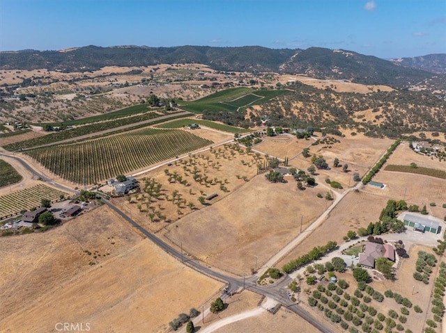 bird's eye view featuring a rural view and a mountain view