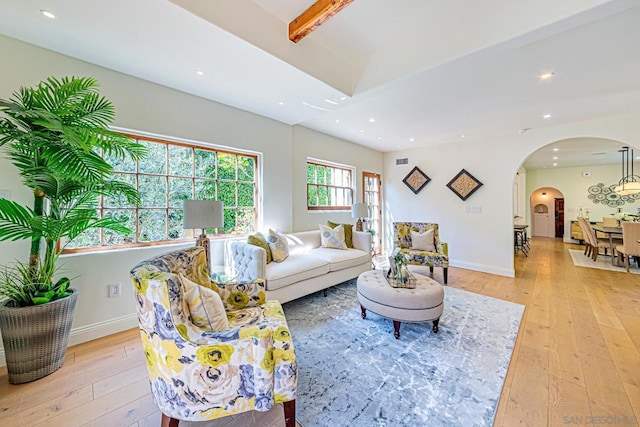 living room with light wood-type flooring