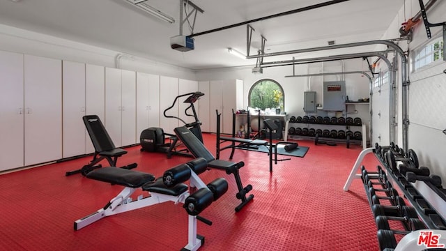 workout area with plenty of natural light and electric panel