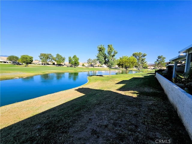 view of yard with a water view