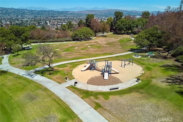 bird's eye view featuring a mountain view