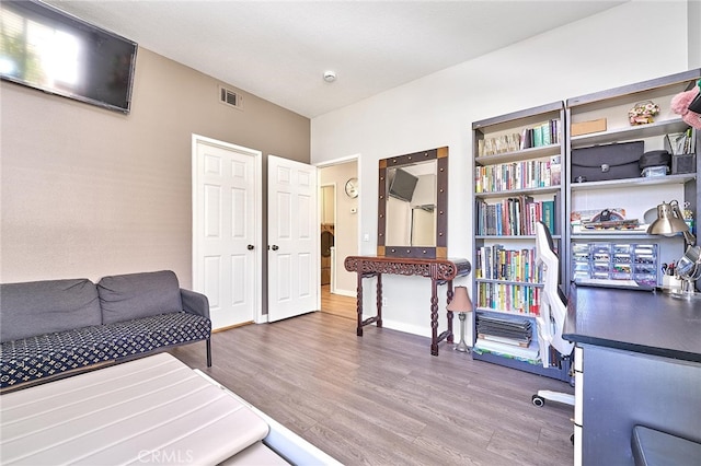 bedroom with wood-type flooring