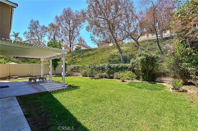 view of yard with a patio and a pergola