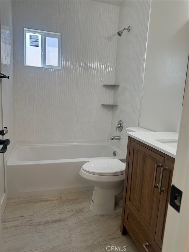 full bathroom featuring  shower combination, toilet, and vanity