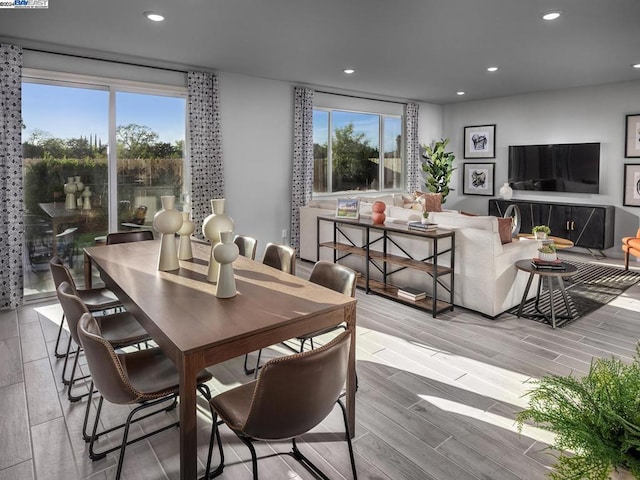 dining area with hardwood / wood-style flooring