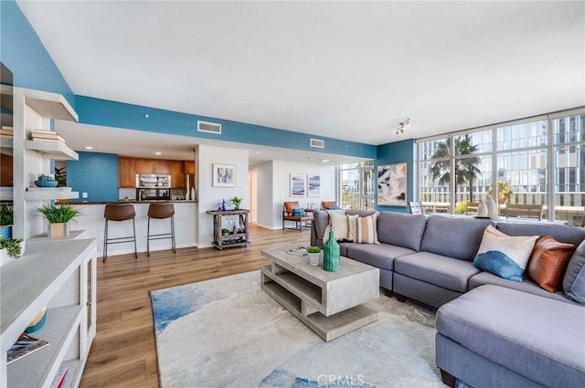 living room featuring light hardwood / wood-style flooring