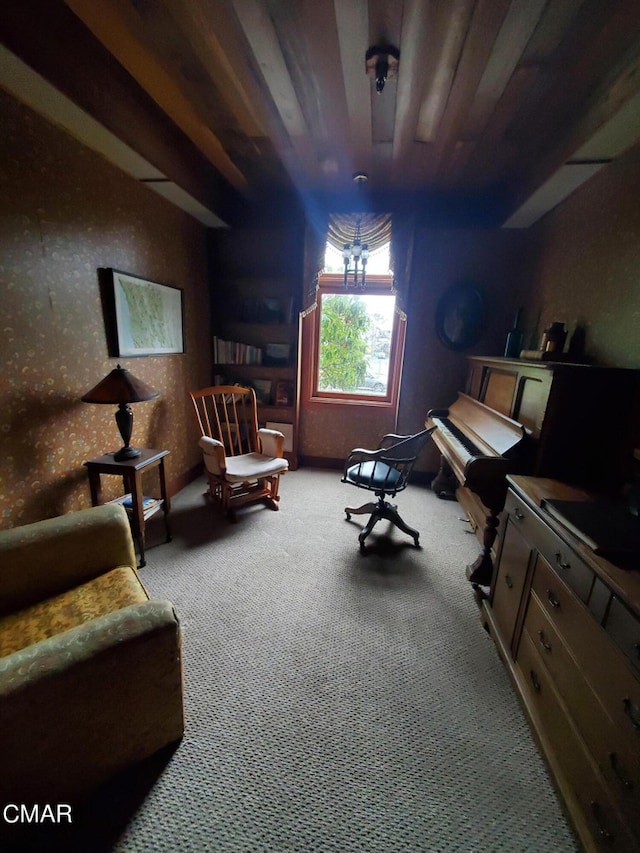 living area featuring light colored carpet