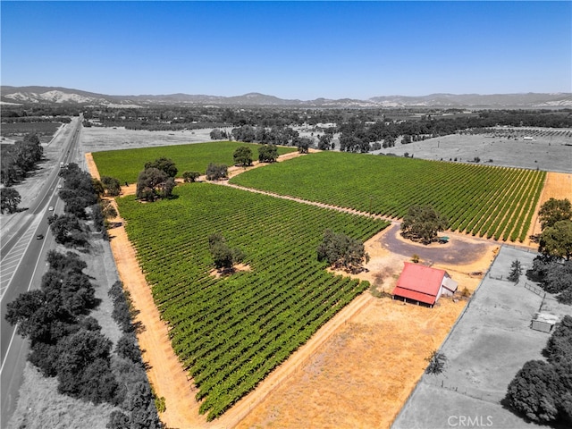 drone / aerial view featuring a rural view and a mountain view