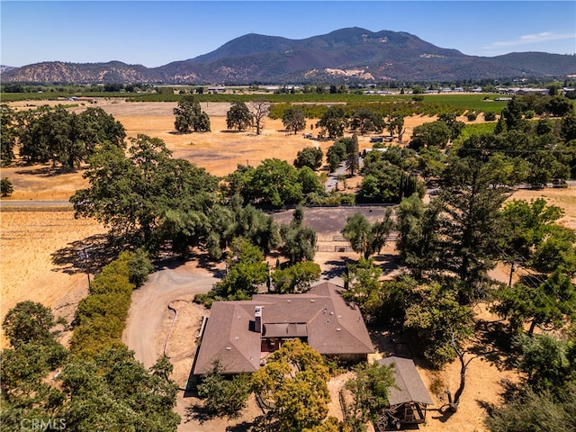 birds eye view of property with a mountain view and a rural view