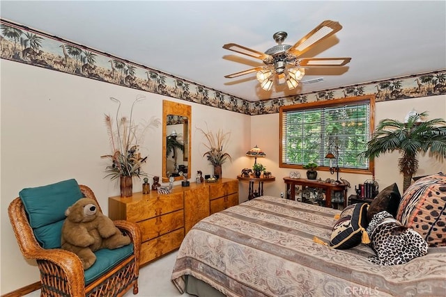 30184 Sky Line Dr, Running Springs, CA 92382 - bedroom with carpet and a ceiling fan