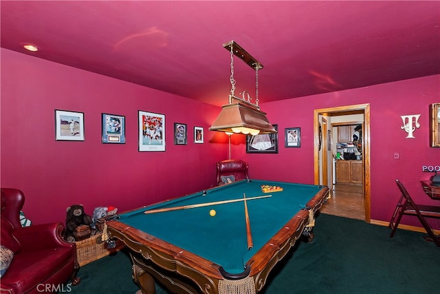 playroom featuring carpet flooring and billiards