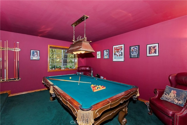 playroom featuring carpet flooring and pool table