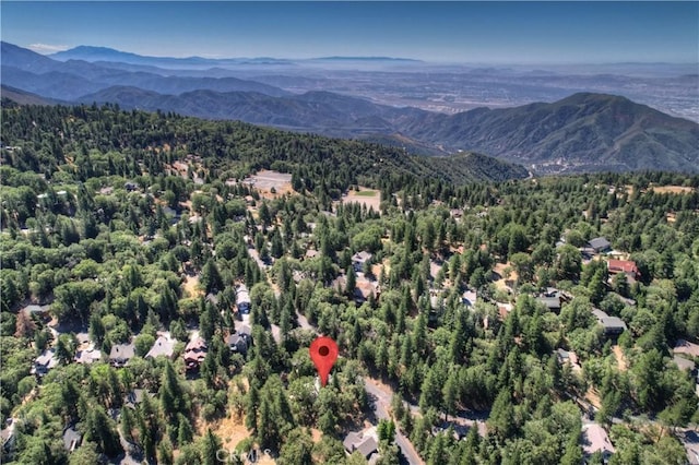 30184 Sky Line Dr, Running Springs, CA 92382 - aerial view of property and surrounding area with a heavily wooded area and mountains