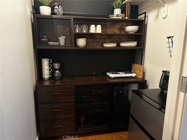 interior space with dark brown cabinetry